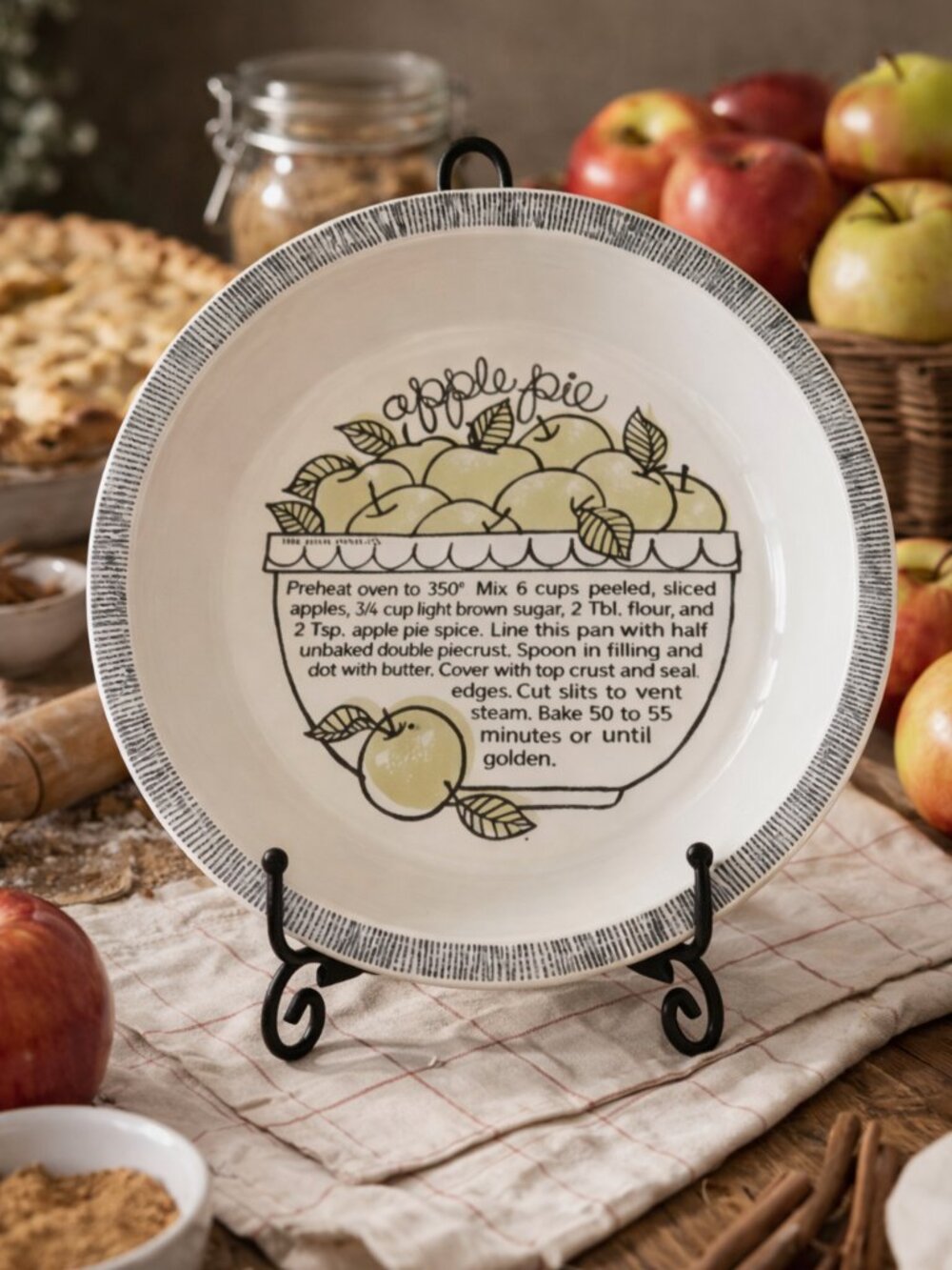 Royal China Apple Pie Recipe Dish 10" NEW NOS Vintage Farmhouse Decor